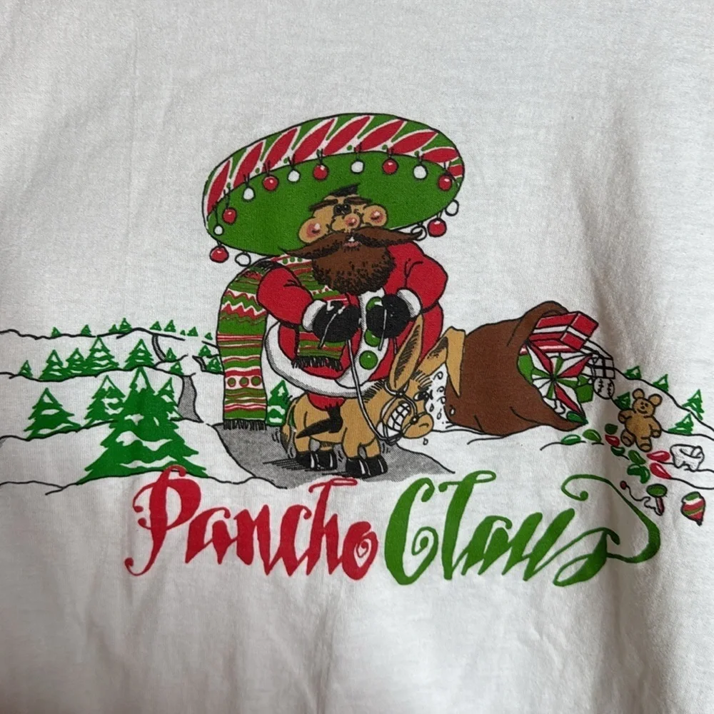 Screen Stars Best Pancho Claus Christmas Holiday Long Sleeve Tee Size XL